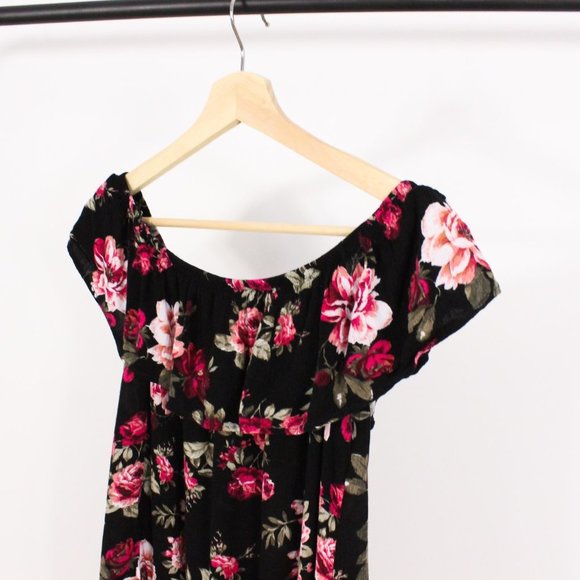 *U2B Off the Shoulder Floral Black  Top - Picture 5 of 7